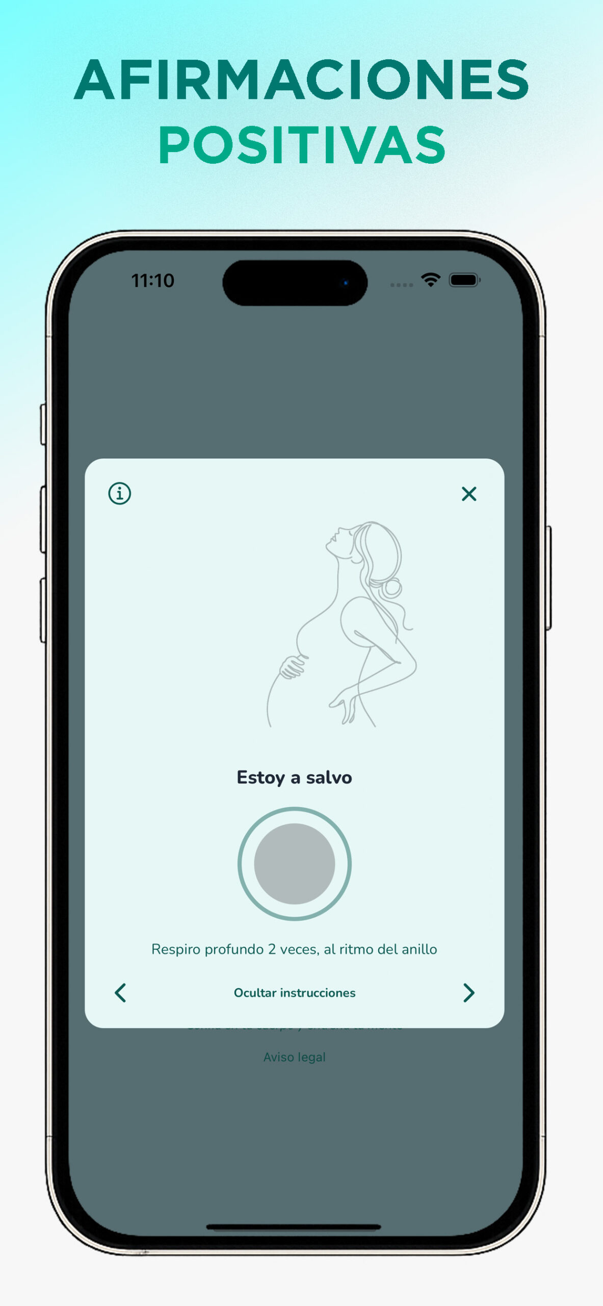 Afirmaciones positivas para embarazo en la app NeuroParto para reducir el miedo al parto y reforzar la calma
