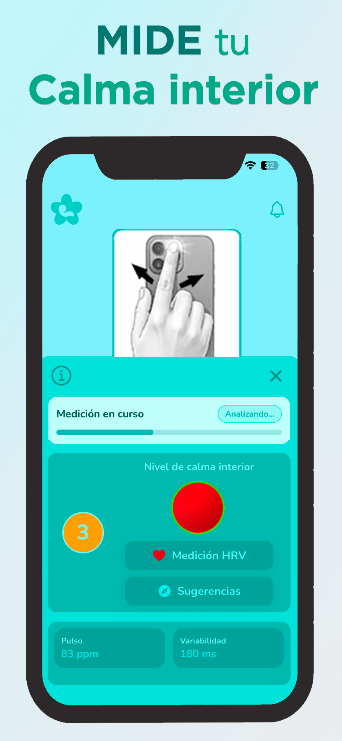 Medición del nivel de calma interior durante el embarazo en la app NeuroParto con sugerencias personalizadas