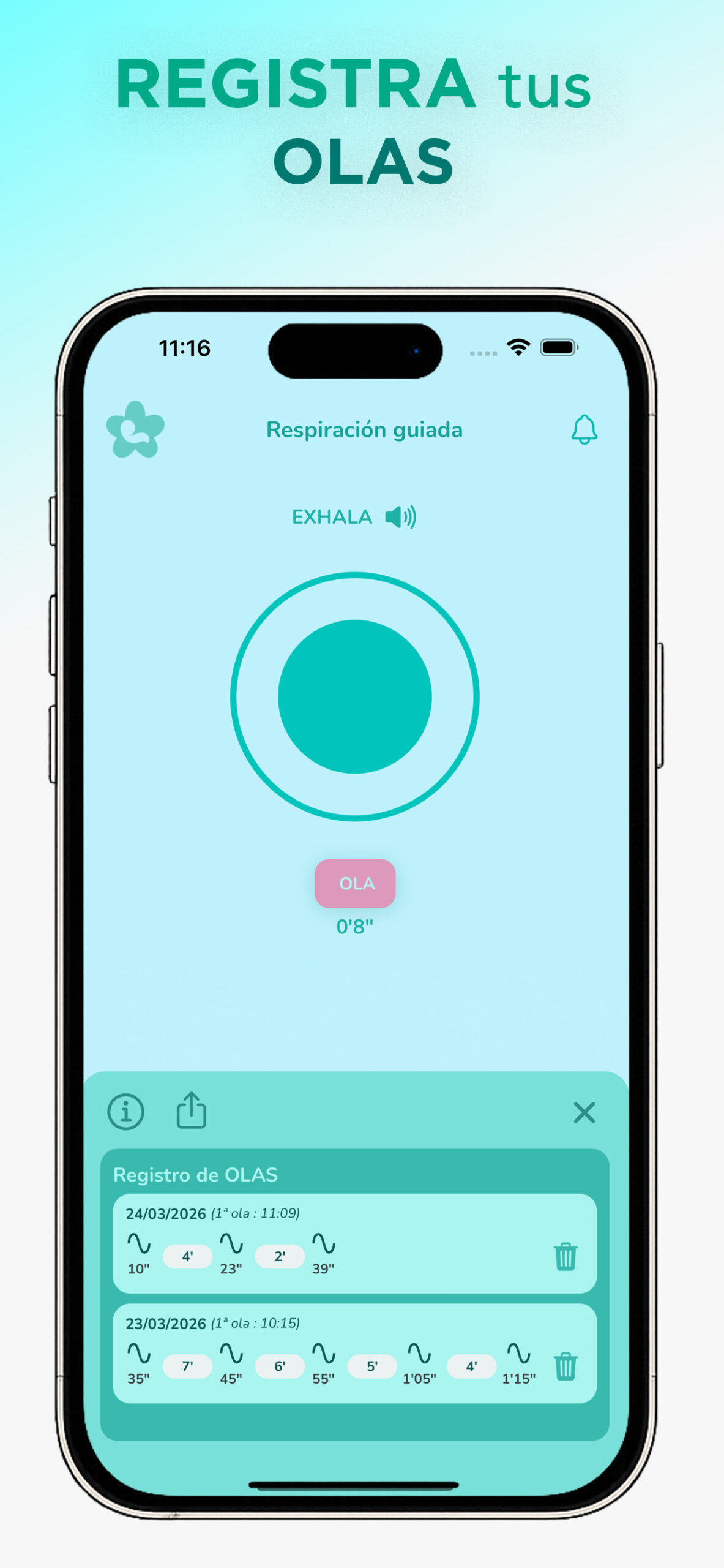 Registro de contracciones del parto en app NeuroParto con seguimiento de olas y tiempos