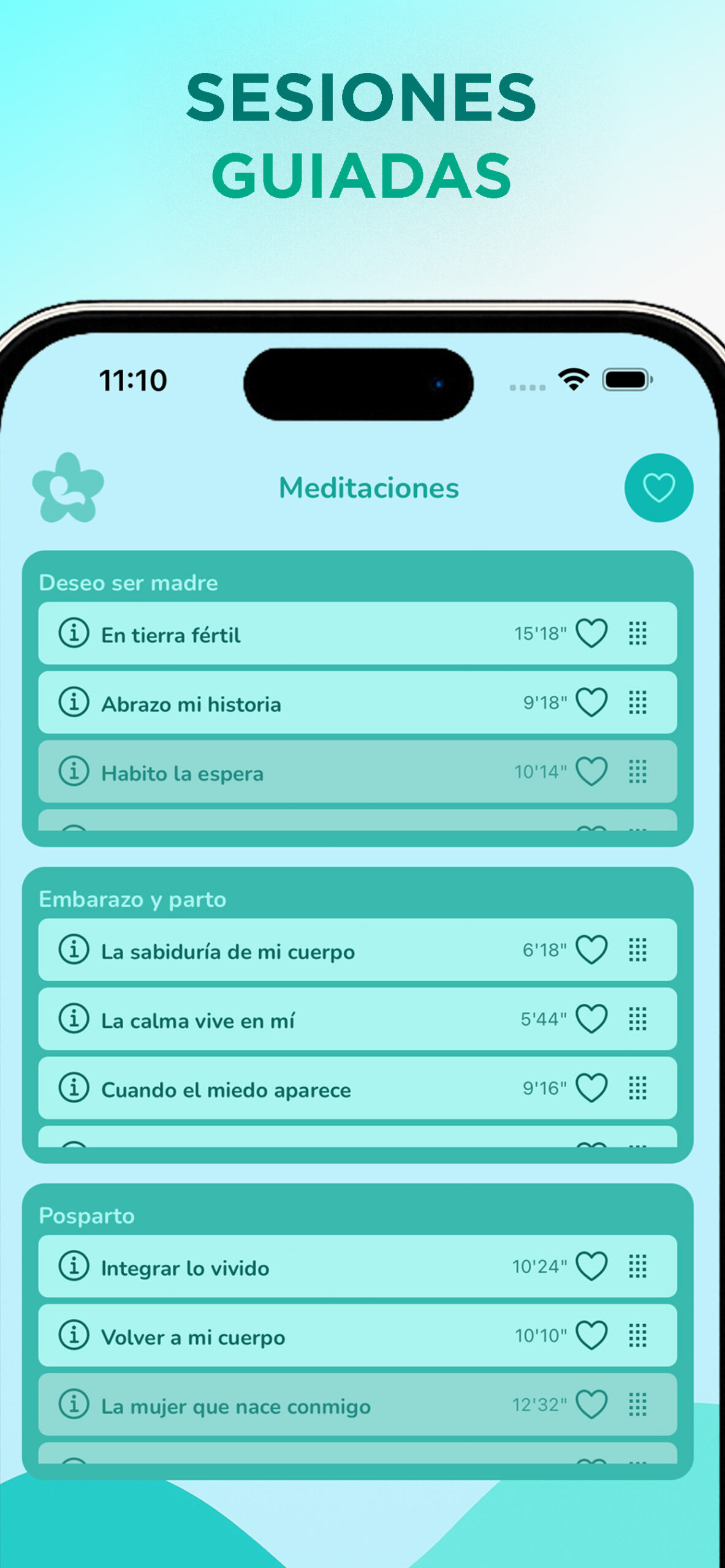 Meditaciones guiadas para embarazo y parto en la app NeuroParto para reducir el estrés y aumentar la confianza